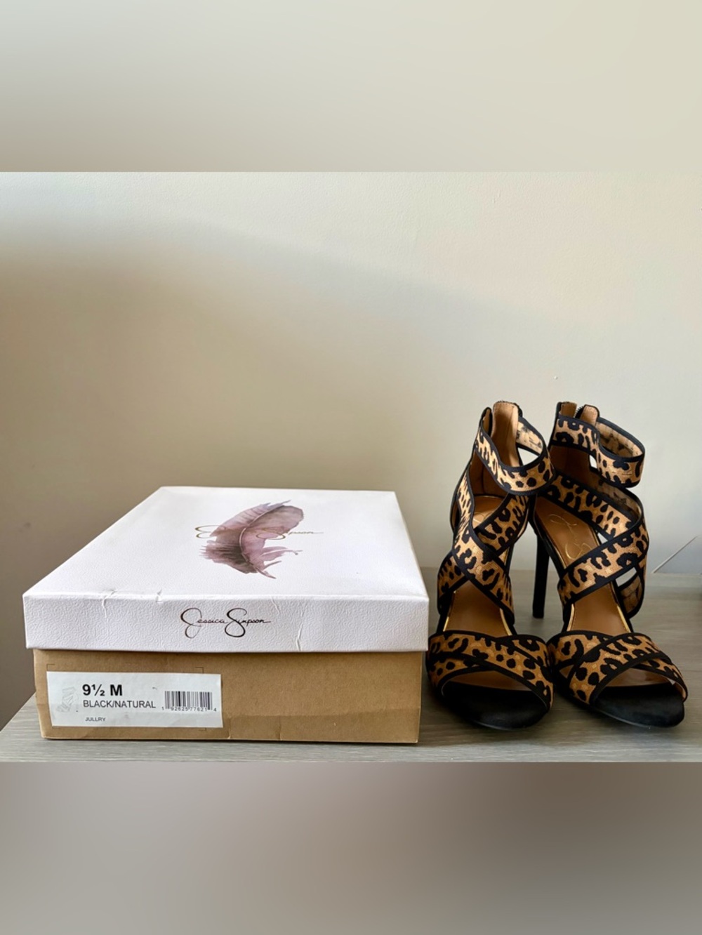 Jessica Simpson Leopard-Print Strappy High Heels in Black and Brown